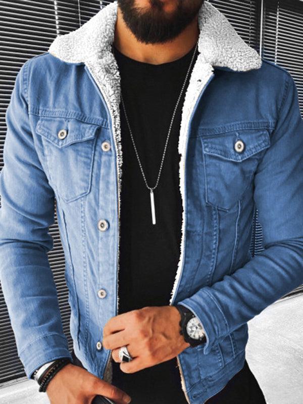 Plush Style Thickened Denim Men's Outer Jacket - 808Lush