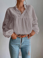 Polka Dot Chiffon Lace Panel Loose Commuting Blouse - 808Lush