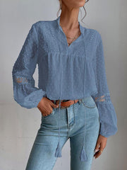 Polka Dot Chiffon Lace Panel Loose Commuting Blouse - 808Lush