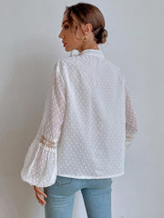 Polka Dot Chiffon Lace Panel Loose Commuting Blouse - 808Lush