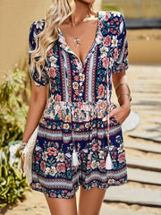 Positioning flower one-piece loose casual jumpsuit - 808Lush