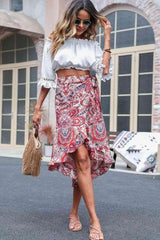 Printed Asymmetrical Wrap Skirt - 808Lush