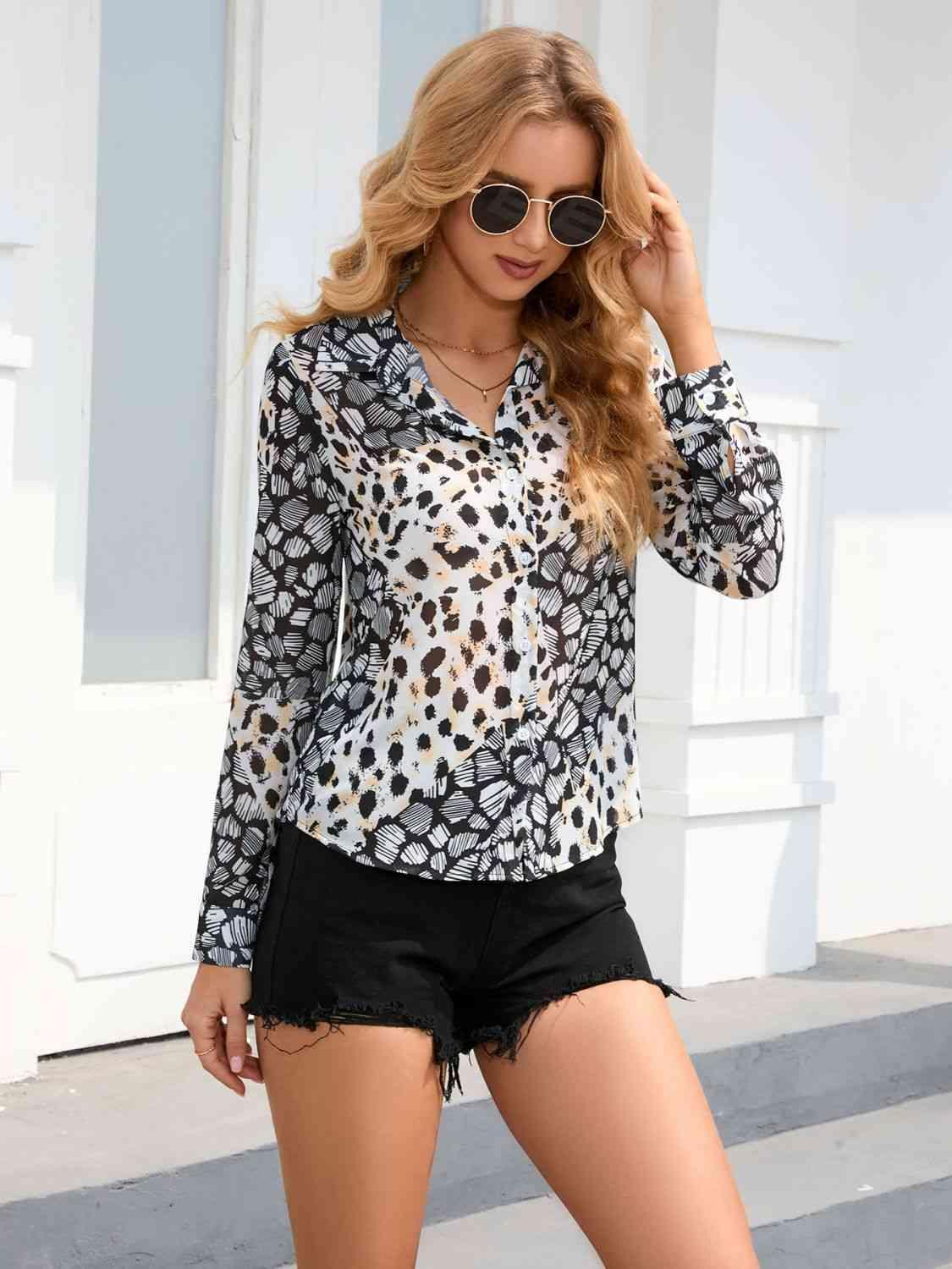 Printed Button Front Shirt - 808Lush