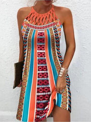 Printed Grecian Neck Mini Dress - 808Lush