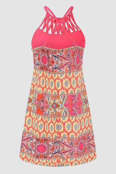 Printed Grecian Neck Mini Dress - 808Lush