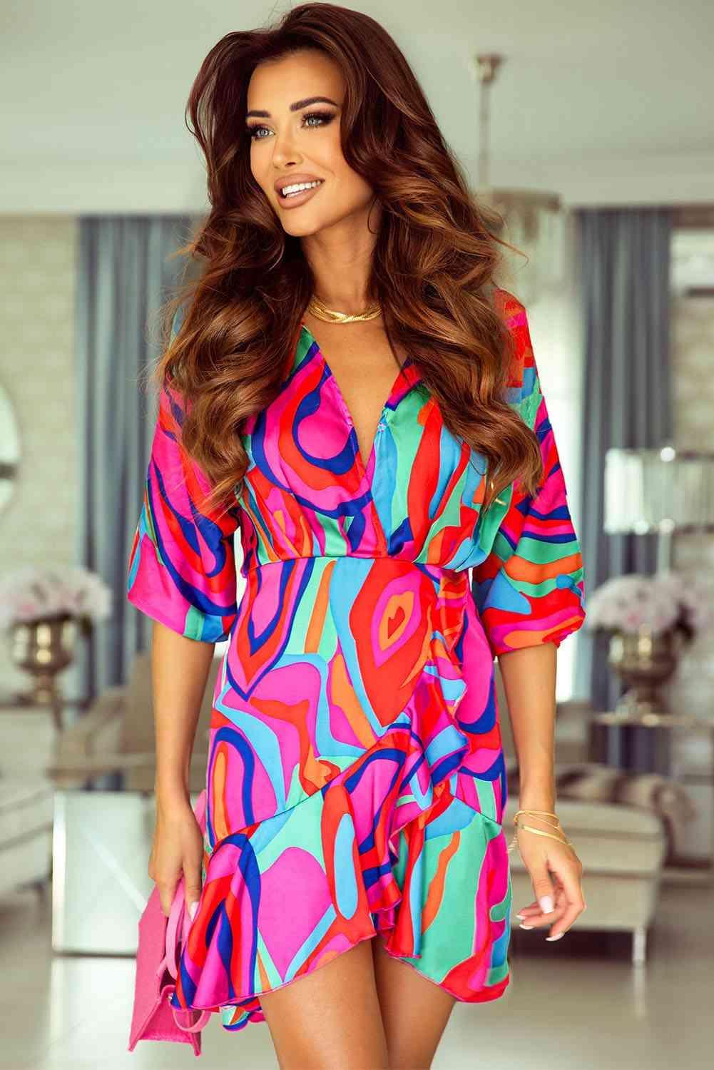 Printed Ruffled Mini Dress - 808Lush