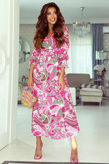 Printed Surplice Neck Flounce Sleeve Dress - 808Lush