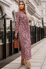 Printed V-Neck Long Sleeve Maxi Dress - 808Lush