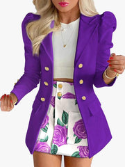 Printed princess sleeve commuter slim skirt suit style - 808Lush