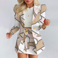 Printed princess sleeve commuter slim skirt suit style - 808Lush