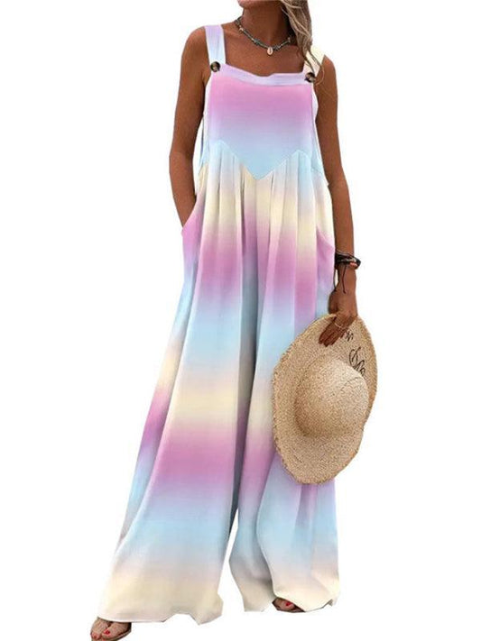 Printed sleeveless suspender jumpsuit wide leg pants women's clothing - 808Lush