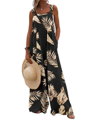 Printed sleeveless suspender jumpsuit wide leg pants women's clothing - 808Lush