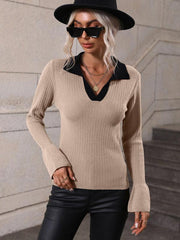 Pullover Knitwear Women's Trumpet Sleeve Lapel Sweater - 808Lush