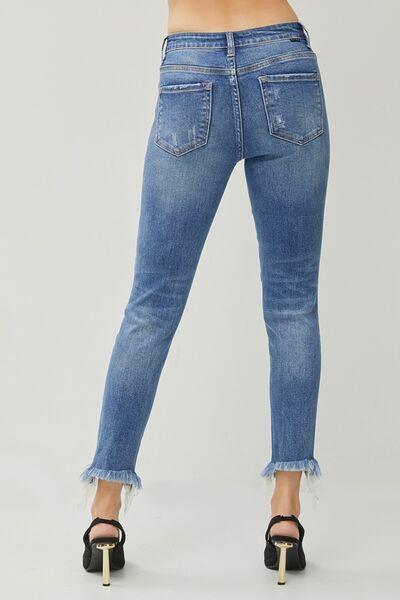 Womnn jeans Distressed Frayed Hem Slim Jeans - 808Lush