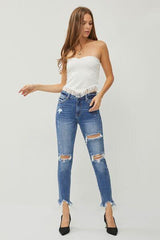 Womnn jeans Distressed Frayed Hem Slim Jeans - 808Lush