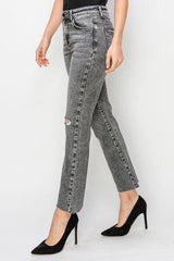 Women High Waist Distressed Straight Jeans - 808Lush