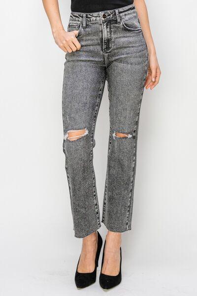 Women High Waist Distressed Straight Jeans - 808Lush