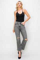 Women High Waist Distressed Straight Jeans - 808Lush