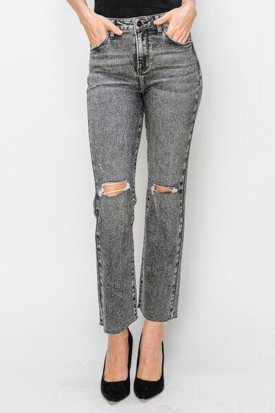 Women High Waist Distressed Straight Jeans - 808Lush