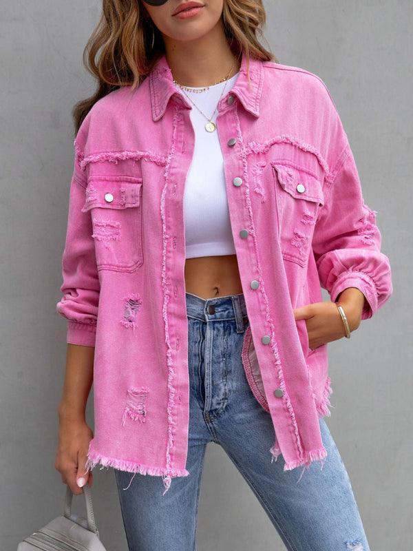 Raw edge ripped denim jacket Temperament casual trendy jacket - 808Lush