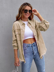 Raw edge ripped denim jacket Temperament casual trendy jacket - 808Lush