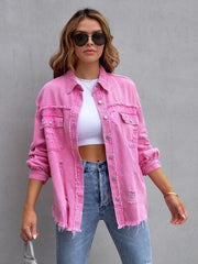 Raw edge ripped denim jacket Temperament casual trendy jacket - 808Lush