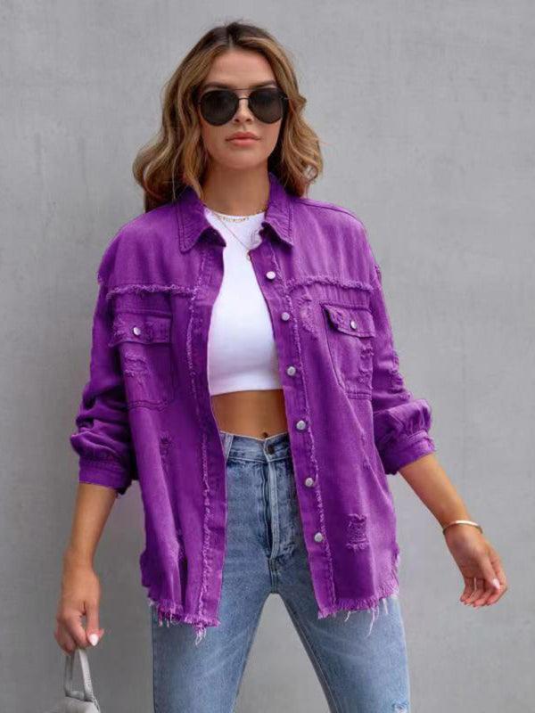 Raw edge ripped denim jacket Temperament casual trendy jacket - 808Lush