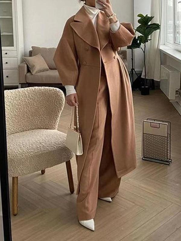 Retro court style lantern sleeve woolen coat with large lapel and long coat - 808Lush