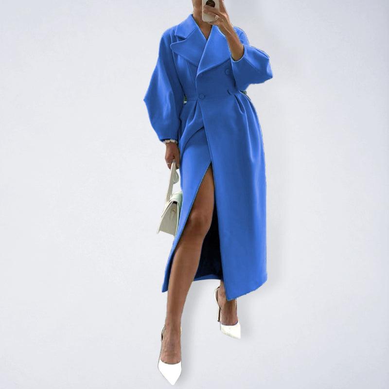 Retro court style lantern sleeve woolen coat with large lapel and long coat - 808Lush