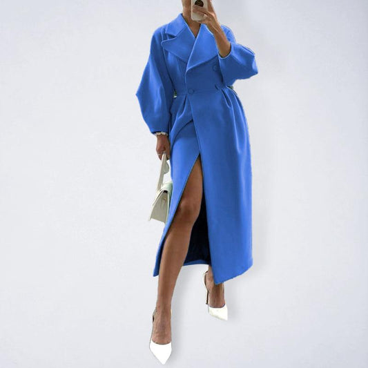 Retro court style lantern sleeve woolen coat with large lapel and long coat - 808Lush