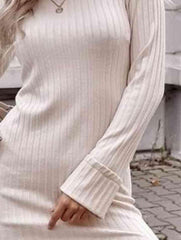 Ribbed Round Neck Long Sleeve Dress - 808Lush