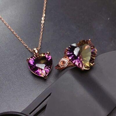 Rose Gold-Plated Artificial Gemstone Heart Pendant Necklace - 808Lush