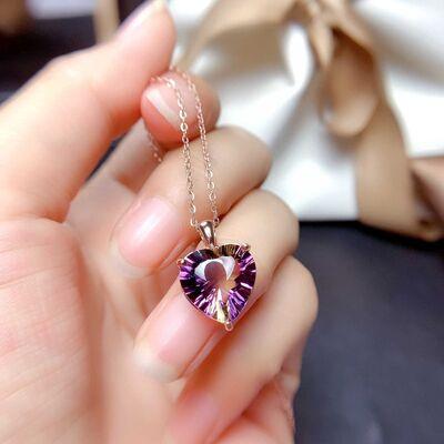 Rose Gold-Plated Artificial Gemstone Heart Pendant Necklace - 808Lush