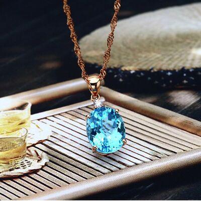 Rose Gold-Plated Artificial Gemstone Pendant Necklace - 808Lush