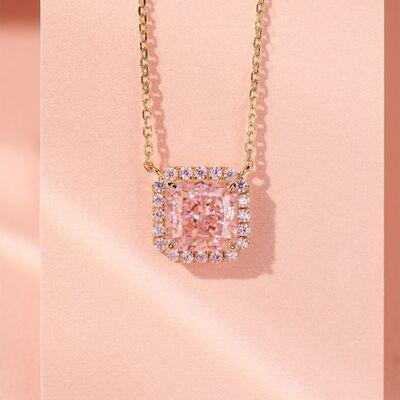 Rose Gold-Plated Artificial Gemstone Square Necklace - 808Lush