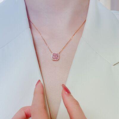 Rose Gold-Plated Artificial Gemstone Square Necklace - 808Lush