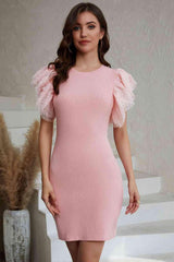 Round Neck Flutter Sleeve Dress - 808Lush