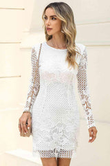 Round Neck Long Sleeve Lace Dress - 808Lush