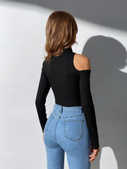 Round Neck Long Sleeve Off Shoulder One Shoulder Knit Bodysuit - 808Lush