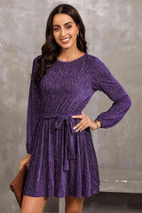 Round Neck Tie Front Long Sleeve Dress - 808Lush