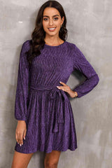 Round Neck Tie Front Long Sleeve Dress - 808Lush