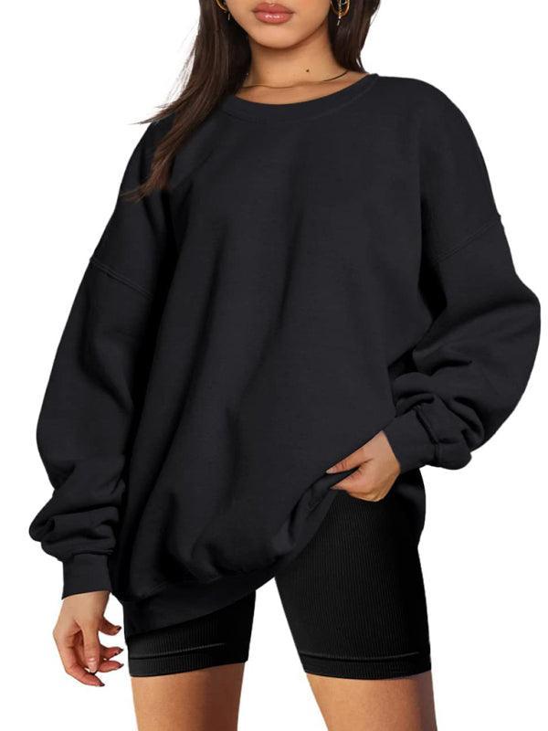 Round neck pullover loose casual velvet sweatshirt - 808Lush