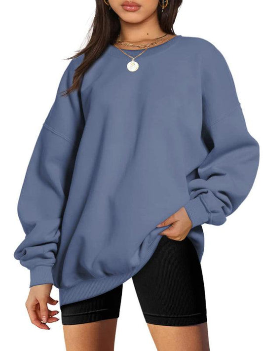 Round neck pullover loose casual velvet sweatshirt - 808Lush