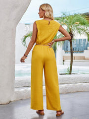 Round neck slim fit sleeveless top and trousers two piece set - 808Lush