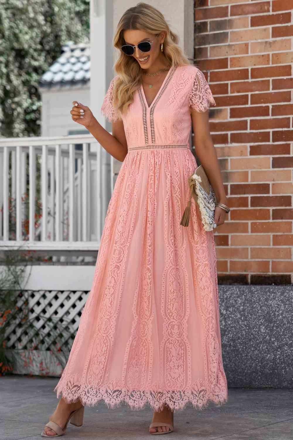 Scalloped Trim Lace Plunge Dress - 808Lush