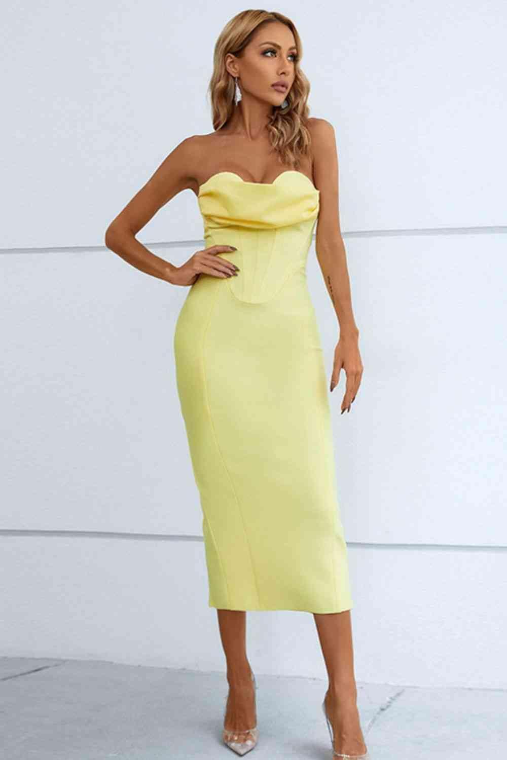 Seam Detail Strapless Sweetheart Neck Dress - 808Lush