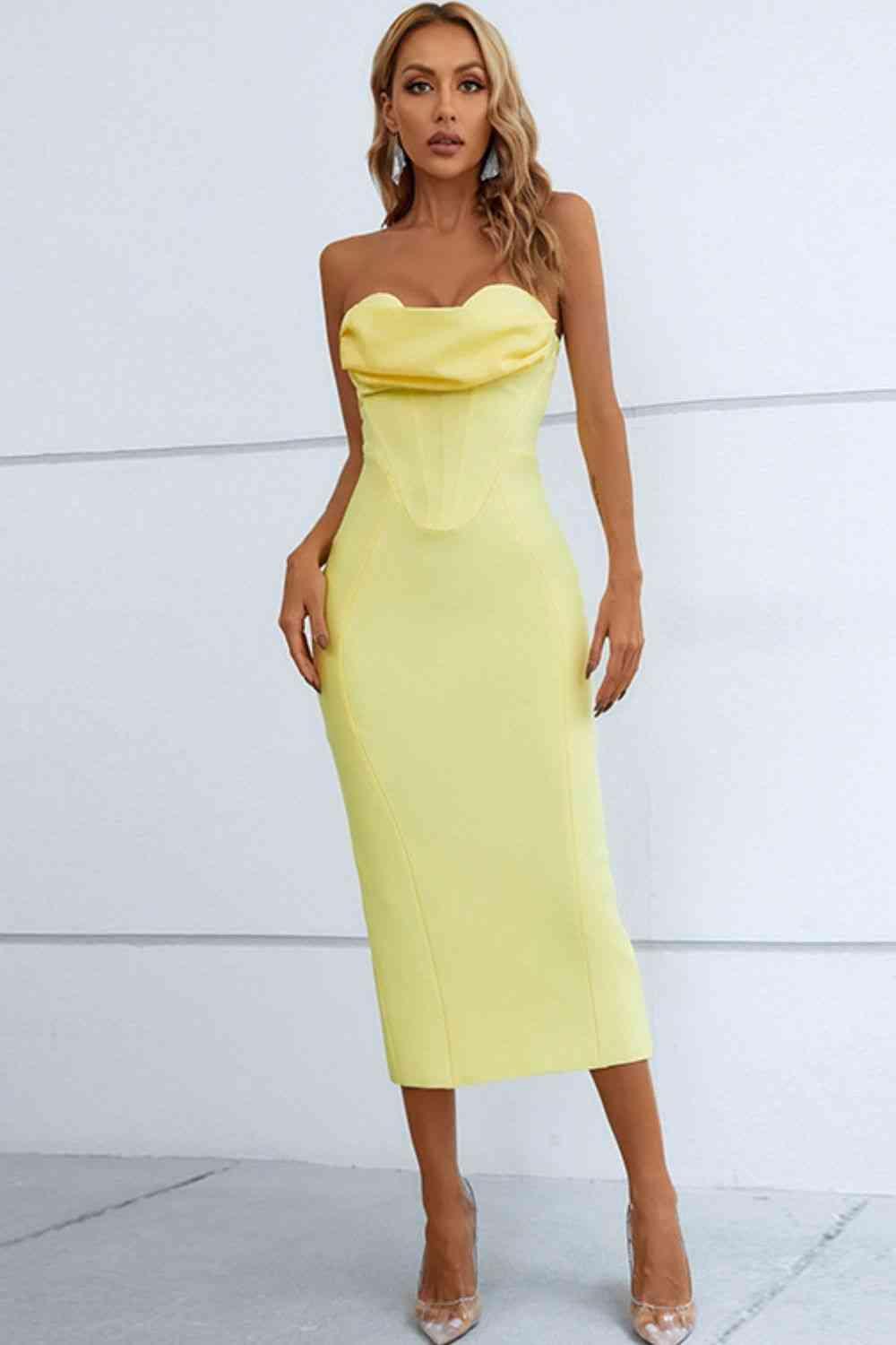 Seam Detail Strapless Sweetheart Neck Dress - 808Lush