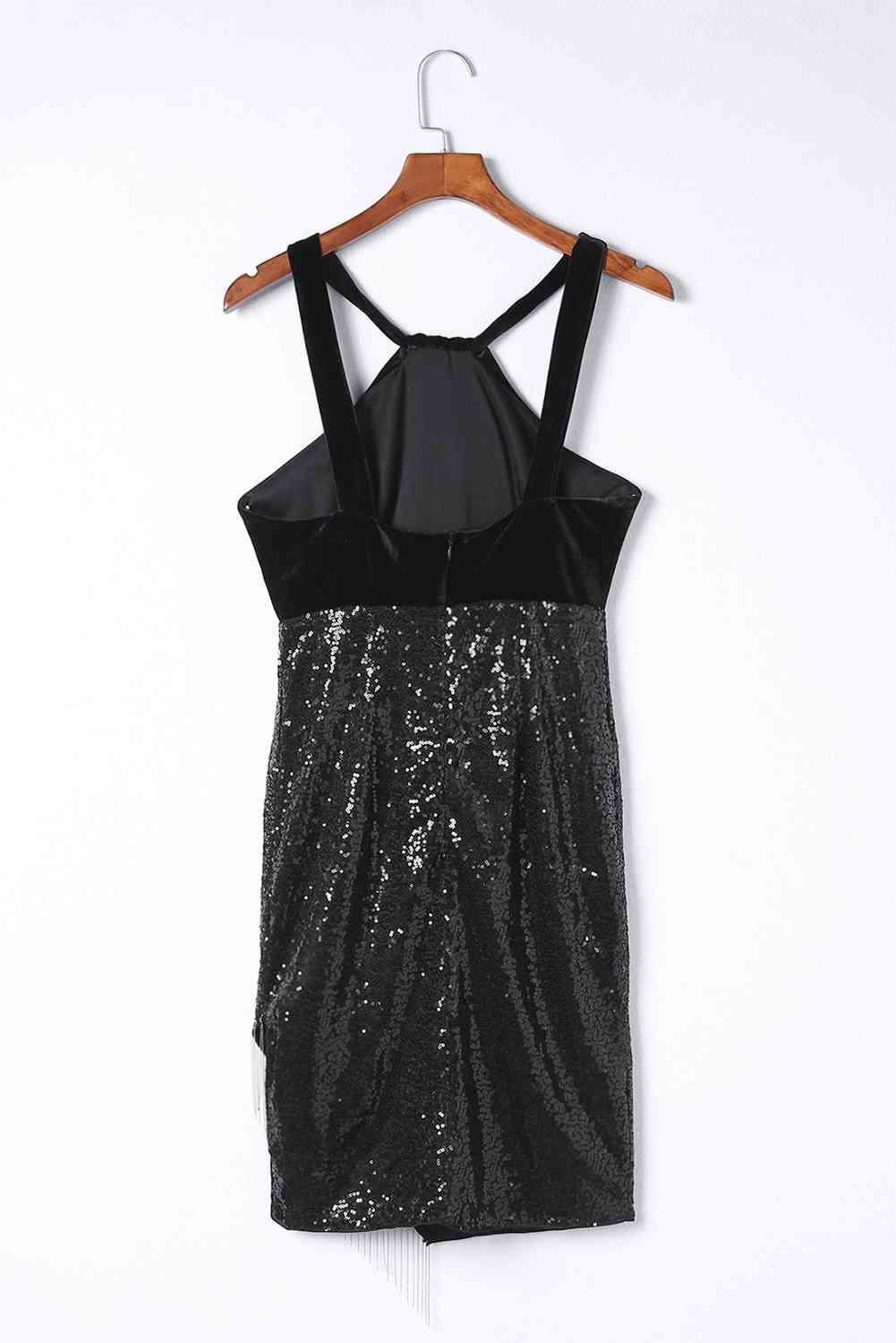 Sequin Fringe Detail Sleeveless Dress - 808Lush