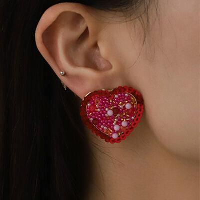 Sequin Heart Inlaid Bead Alloy Earrings - 808Lush