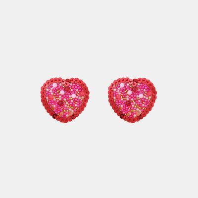 Sequin Heart Inlaid Bead Alloy Earrings - 808Lush